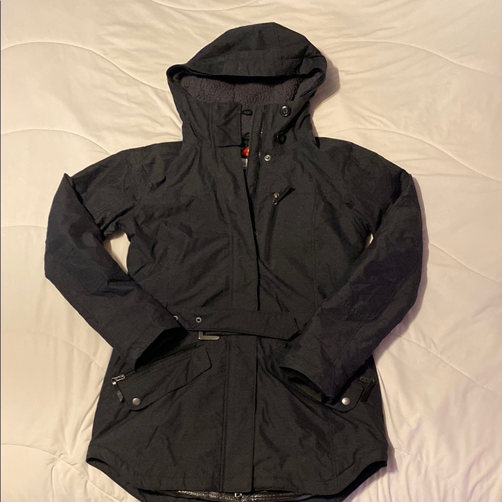 Columbia Dark Grey Ski Jacket with Hood and Weather-Proof Material